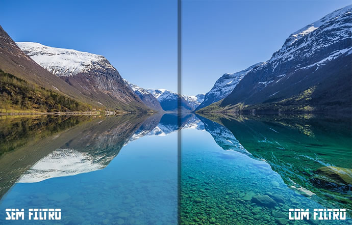 filtro polarizador antes e depois